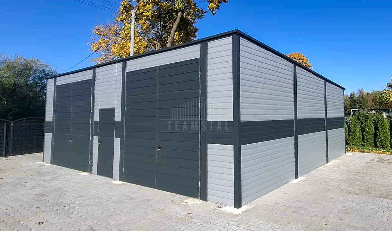 Hala garaż blaszany 9,5x9m 2 x brama dwuskrzydłowa drzwi dach TS1212 Morąg - zdjęcie 7