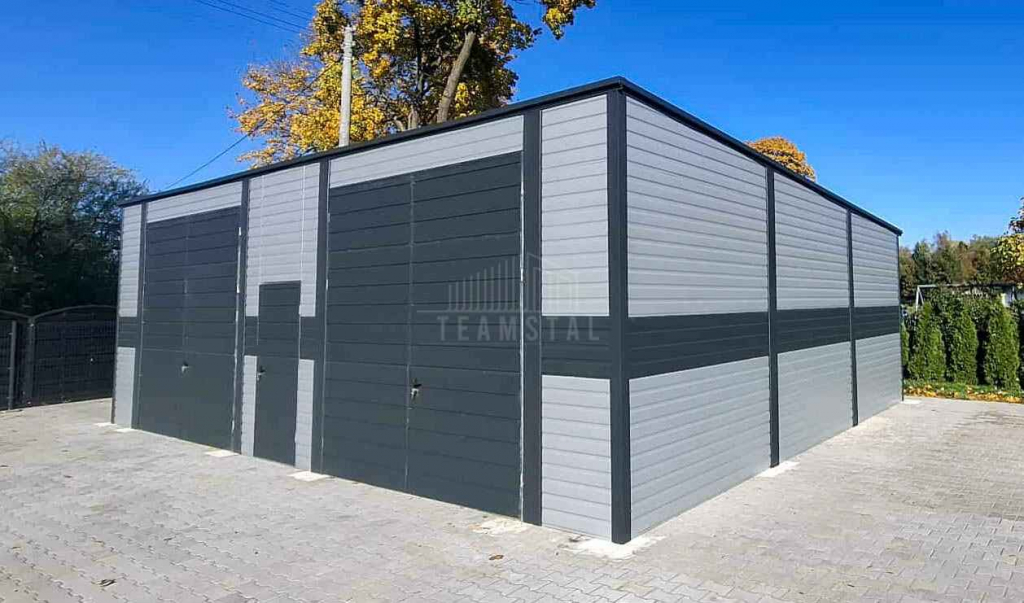 Hala garaż blaszany 9,5x9m 2 x brama dwuskrzydłowa drzwi dach TS1212 Morąg - zdjęcie 7