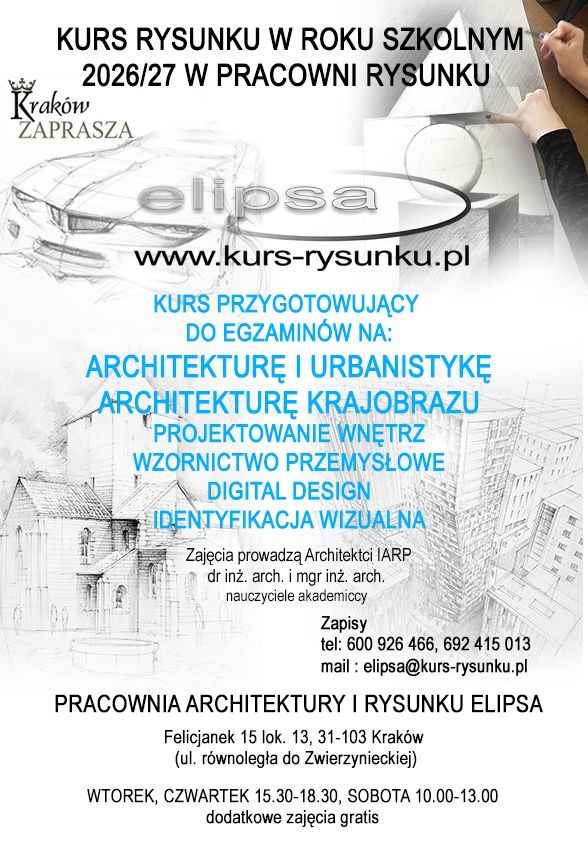 Kurs Rysunku Elipsa zapisy  2026/27 Architektura, Wzornictwo, Wnętrza Krowodrza - zdjęcie 1