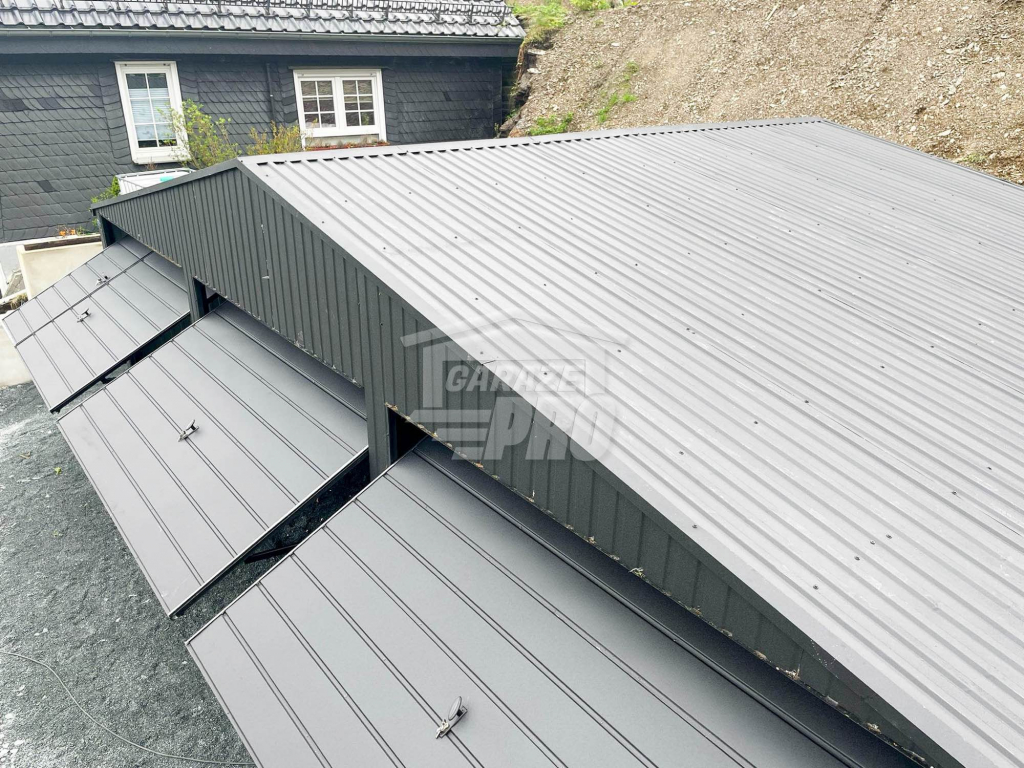 Garaż blaszany 9x6  antracyt 3x brama uchylna   Dach dwuspad GP134 Helenowo - zdjęcie 4