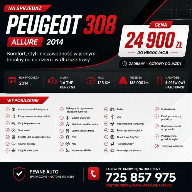Peugeot 308 1.6 THP Allure 2014 Turek - zdjęcie 9