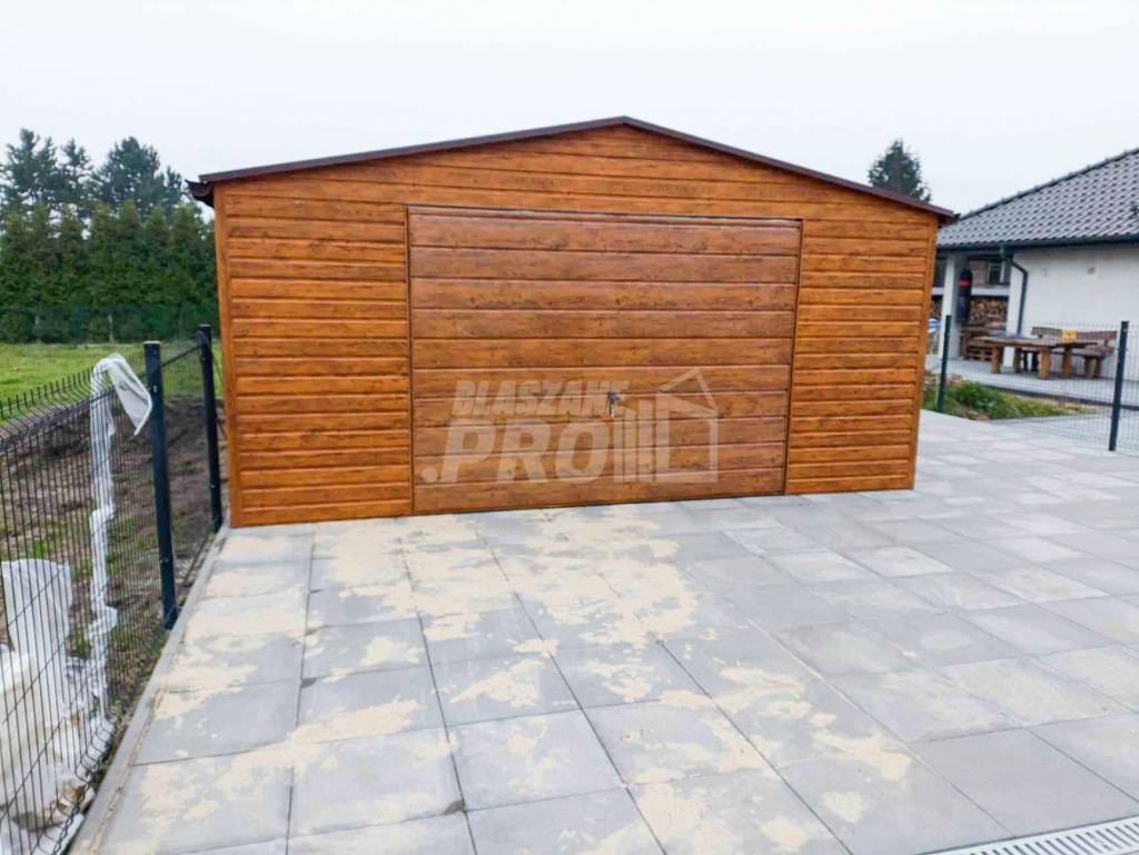 Garaż blaszany 6x6m  drewnopodobny rynny - dach dwuspadowy GP447 Toruń - zdjęcie 3
