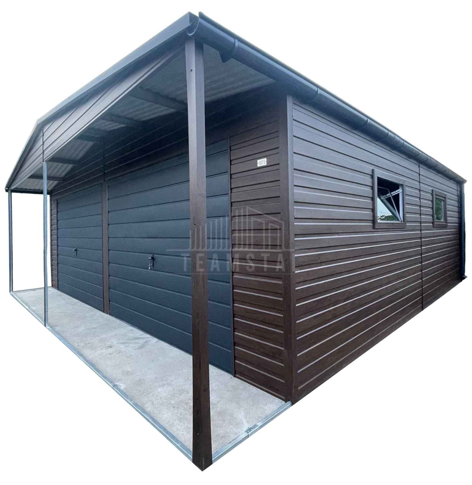 Garaż blaszany 8x6m 2x brama uchylna drzwi 4x okno  dach rynny TS1325 Chojnice - zdjęcie 1