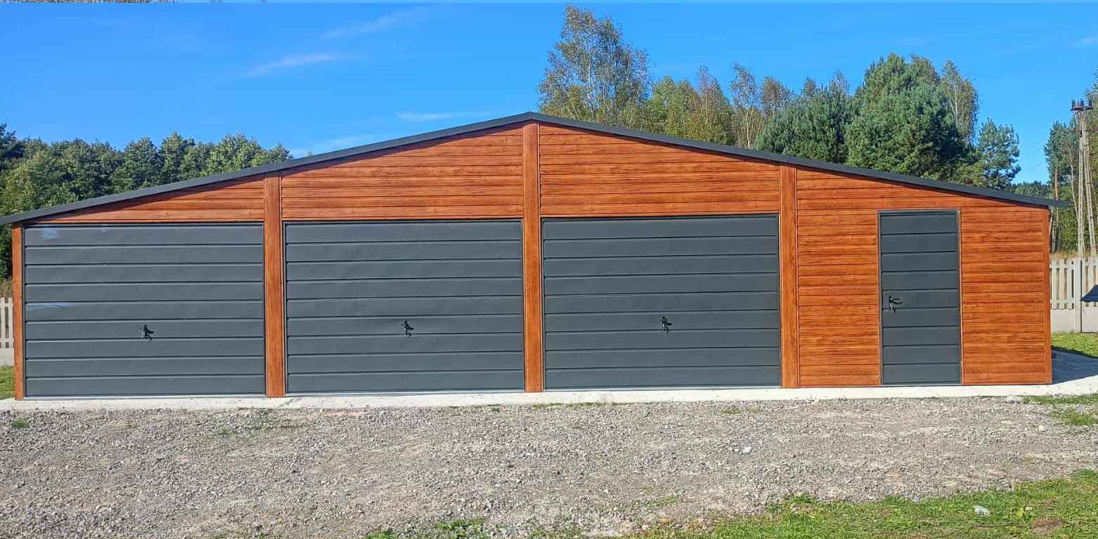 Garaż blaszany 12×5 PREMIUM – drewnopodobny, dwuspadowy, 3 bramy Kielce - zdjęcie 4