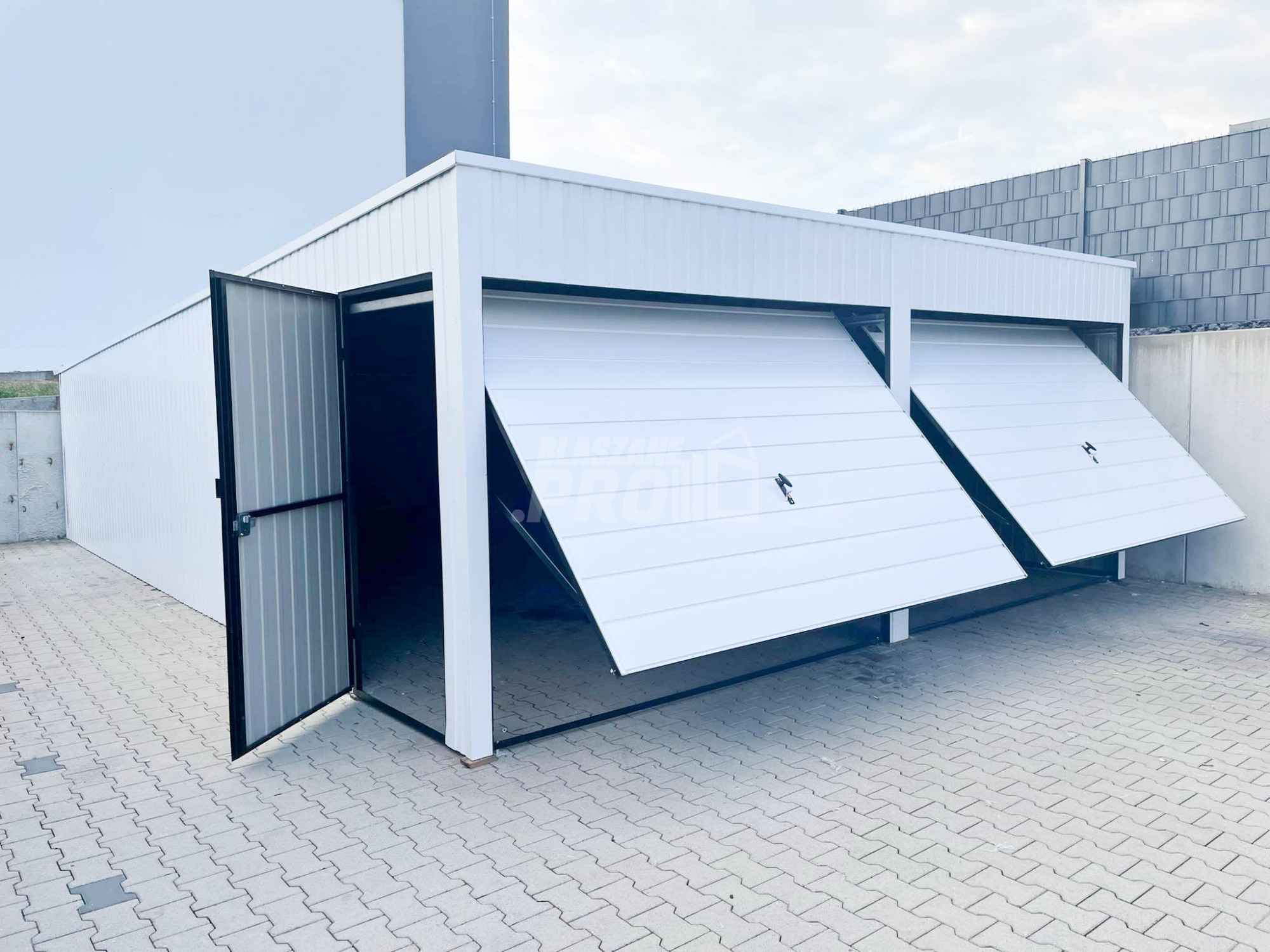 Garaż blaszany 6x7 Brama uchylna x2 + drzwi biały spad w tył GP140 Nowy Dwór Mazowiecki - zdjęcie 7