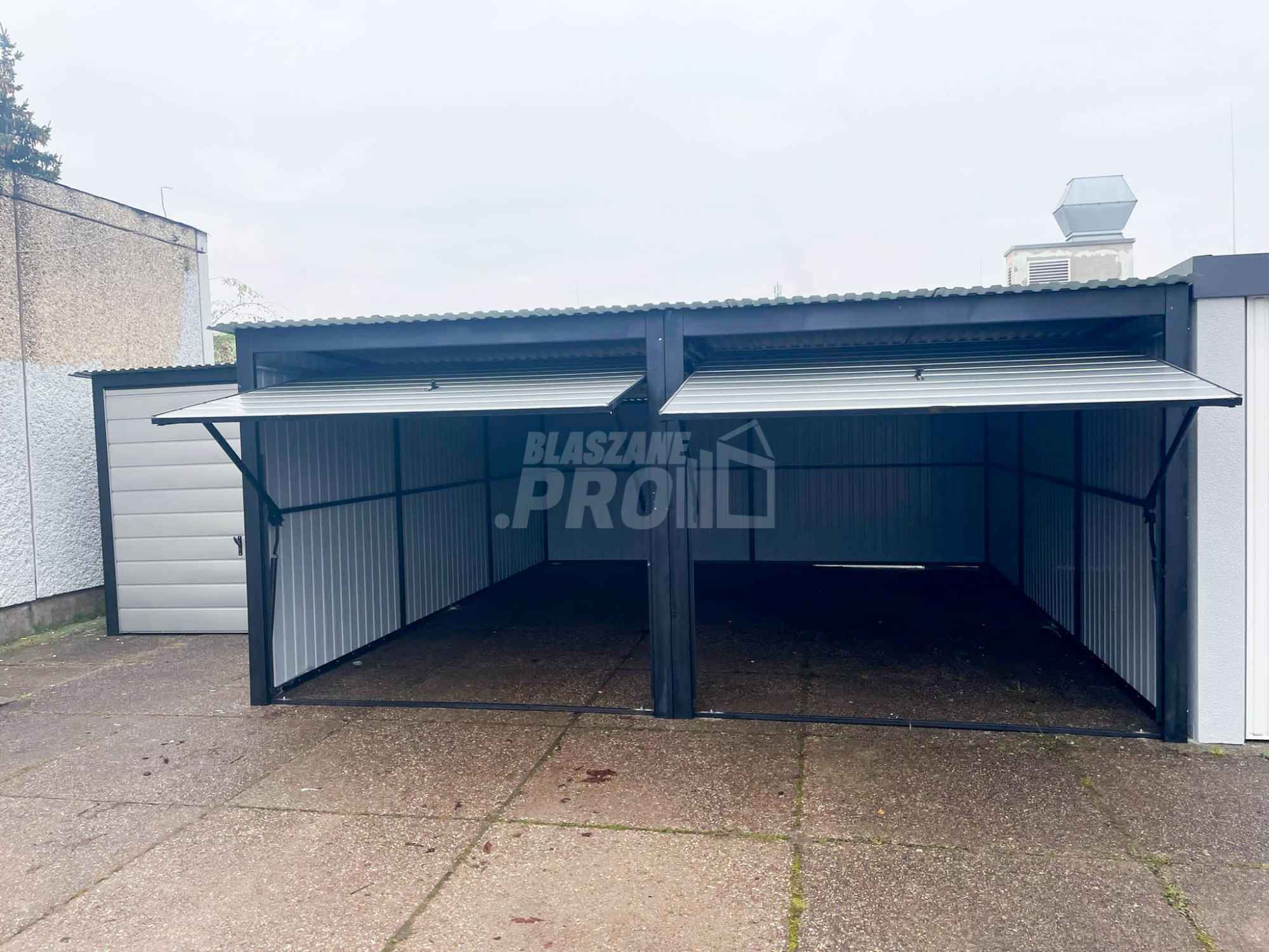 Garaż Blaszany 6x6 - 2x Brama uchylna - dach Spad w tył GP257 Nysa - zdjęcie 6
