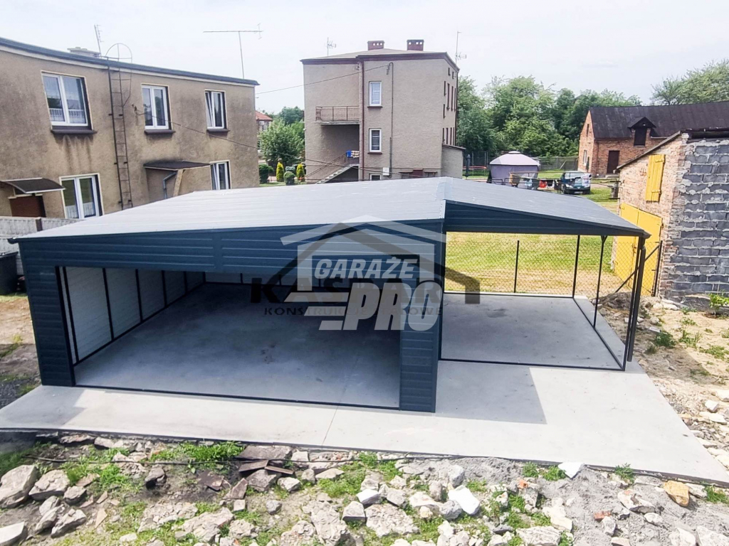 Garaż blaszany 7x6 + wiata + drzwi  Antracyt  Dach dwuspadowy GP128 Rybnik - zdjęcie 7