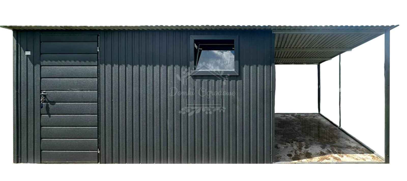 Schowek – Domek ogrodowy 4×5 m + wiata 2×5 m  antracyt ID1272 Turek - zdjęcie 1