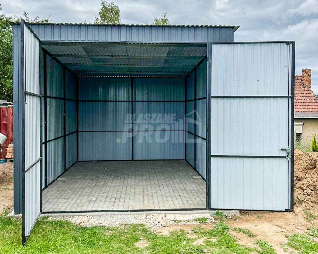 Garaż Blaszany 3x5,5m Brama Dwuskrzydłowa Dach spad w tył GP411 Turek - zdjęcie 6