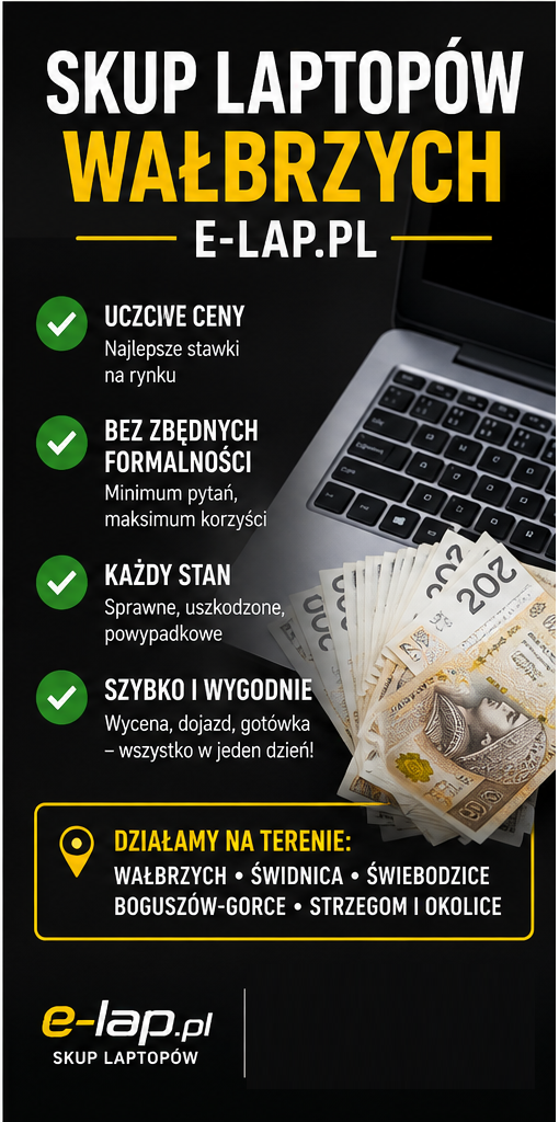 Skup laptopów sprawnych i uszkodzonych Wałbrzych - zdjęcie 1
