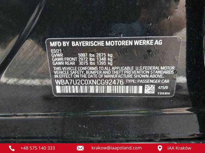 BMW 750i XDRIVE 2022 / 4.4L / V8 / 530 KM / 4X4 / Kraków - zdjęcie 11