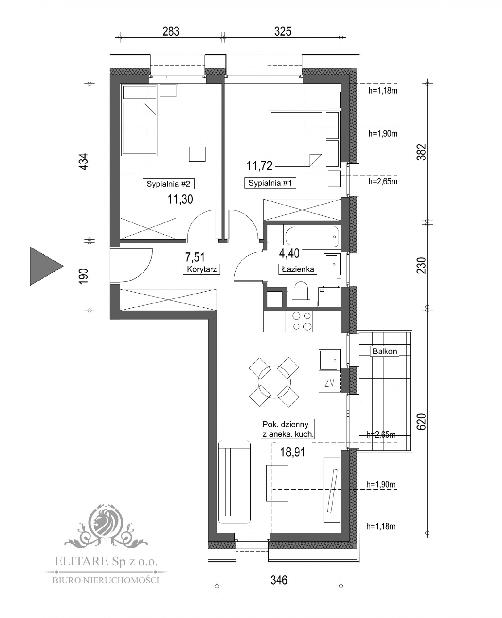 Mieszkanie 4pok, 53,84m2 z balkonem, Krzyki, Brochów, Wrocław Wrocław - zdjęcie 3