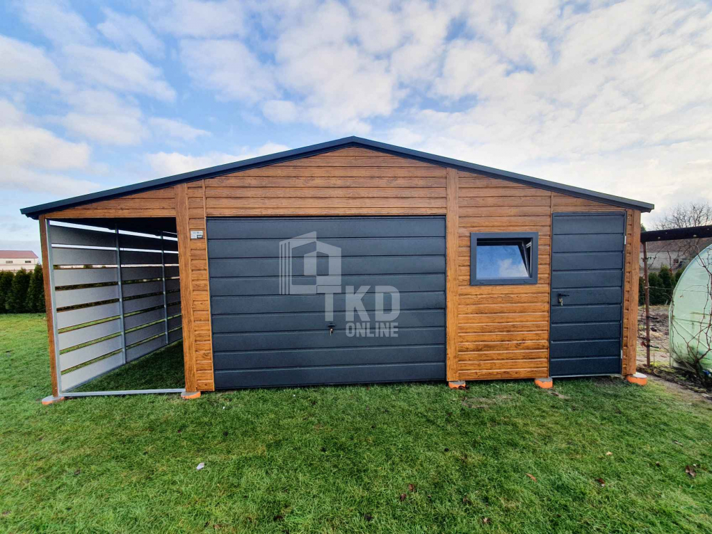Garaż Blaszany 5x6 + wiata 1,5x6 Brama - okno drewnopodobny TKD147 Słupsk - zdjęcie 8