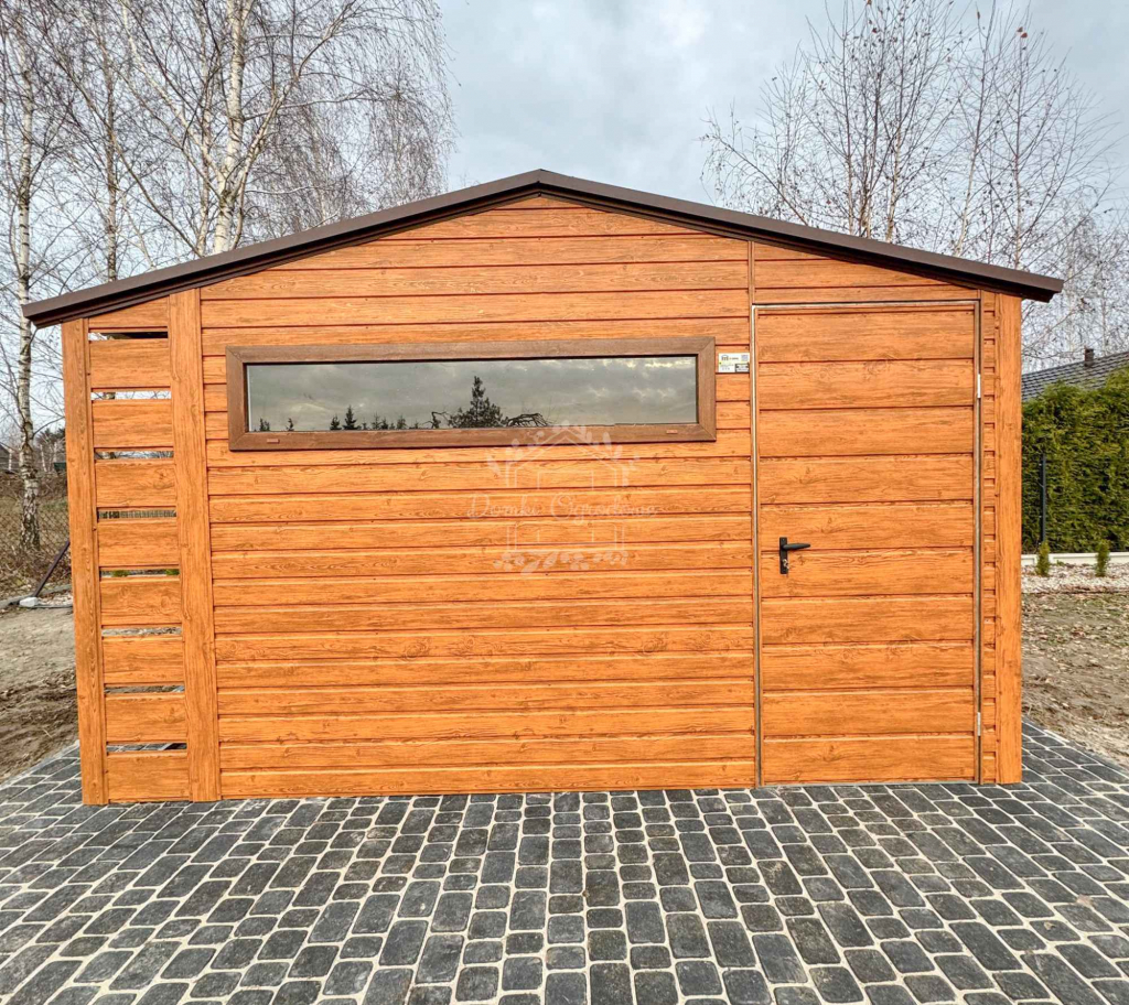 Domek ogrodowy 3,5x3m  wiata 0,5m  okno  jasny orzech dwuspadowy ID876 Fabryczna - zdjęcie 3
