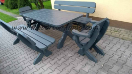 Stół meble ogrodowe drewniane ławki i fotele zestaw antracyt Tokarnia - zdjęcie 3