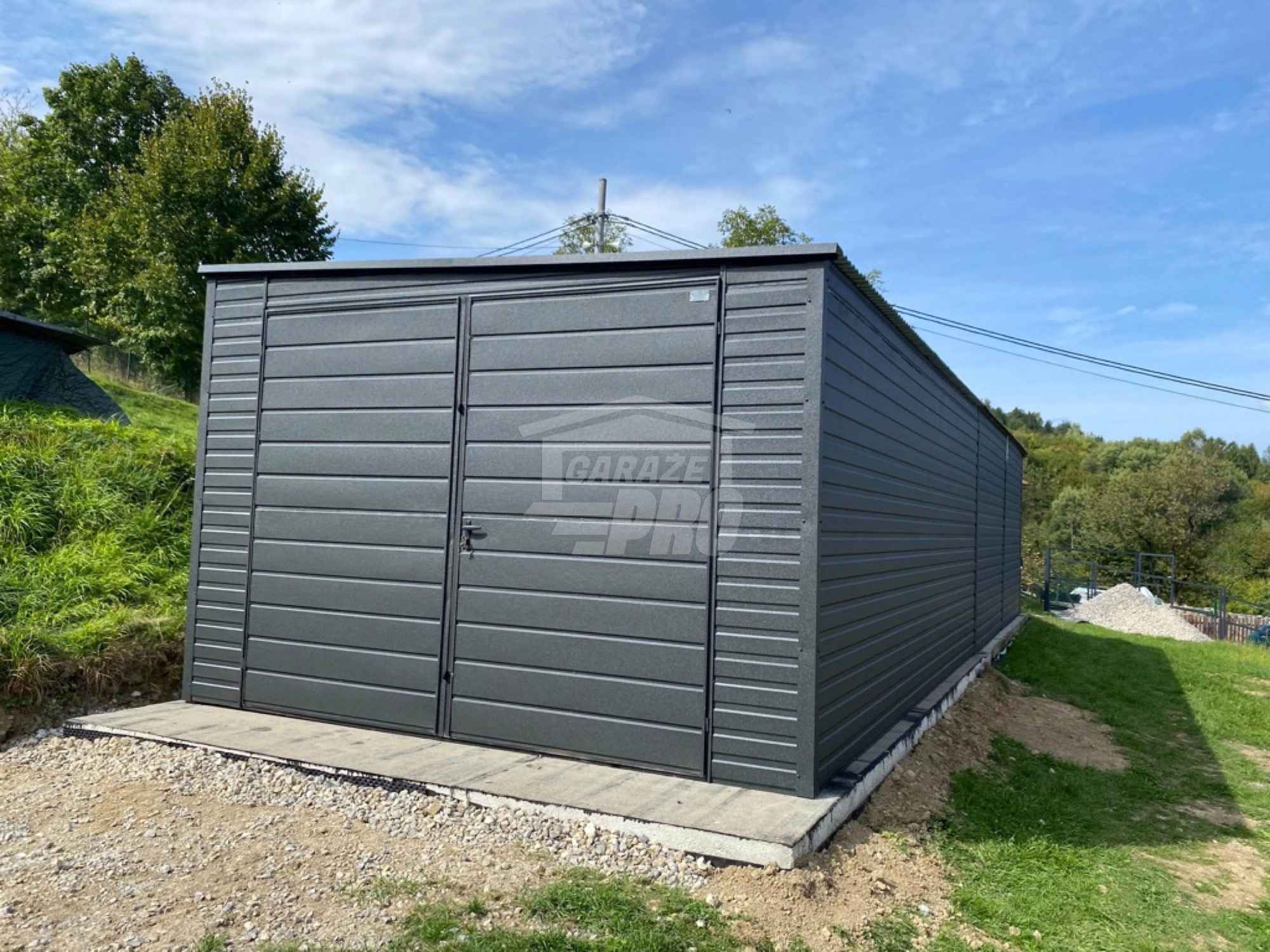 Garaż blaszany 3x9m - brama dwuskrzydłowa - antracyt - dach  GP649 Siedlce - zdjęcie 5