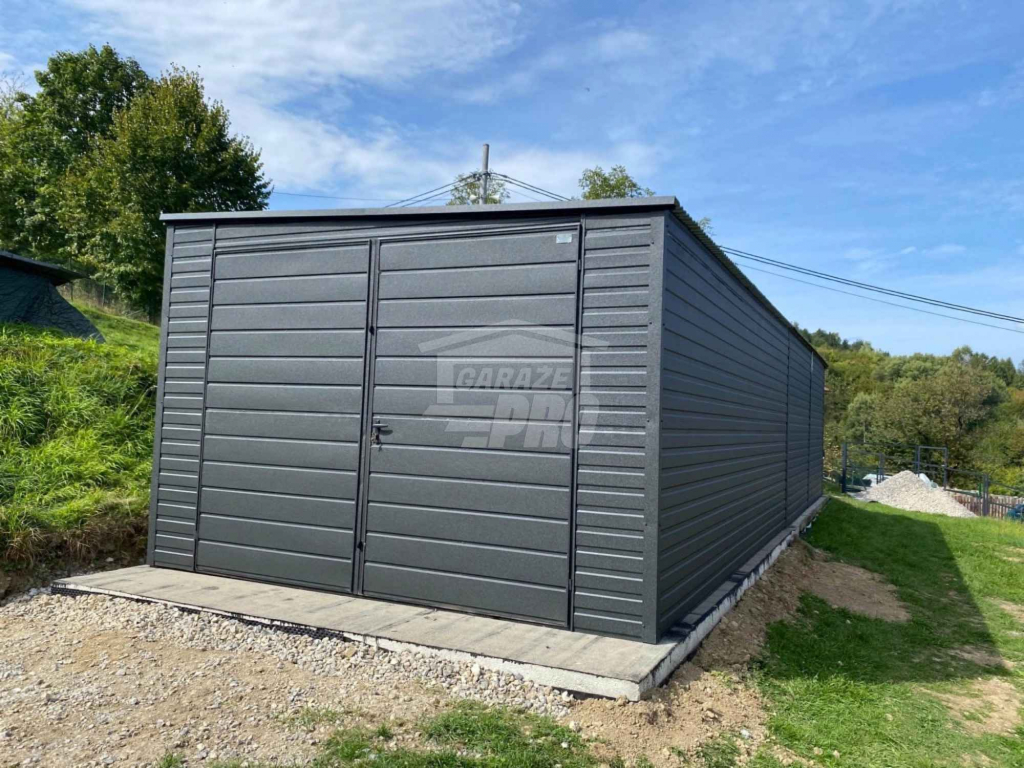Garaż blaszany 3x9m - brama dwuskrzydłowa - antracyt - dach  GP649 Siedlce - zdjęcie 5