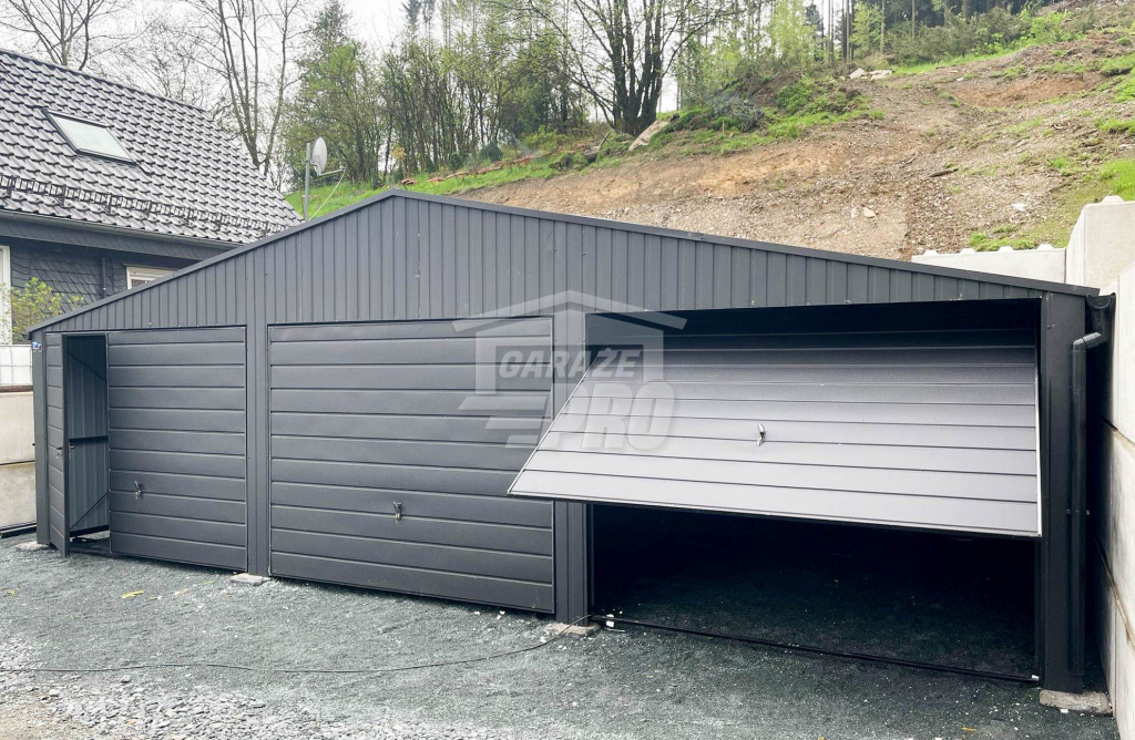 Garaż blaszany 9x6  antracyt 3x brama uchylna   Dach dwuspad GP134 Helenowo - zdjęcie 6