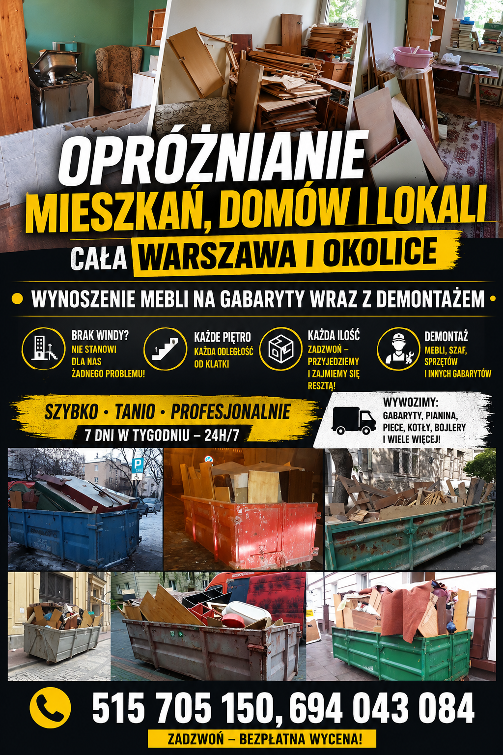 Opróżnianie mieszkań lokali Warszawa i okolice Wynoszenie Wywóz mebli Mokotów - zdjęcie 1