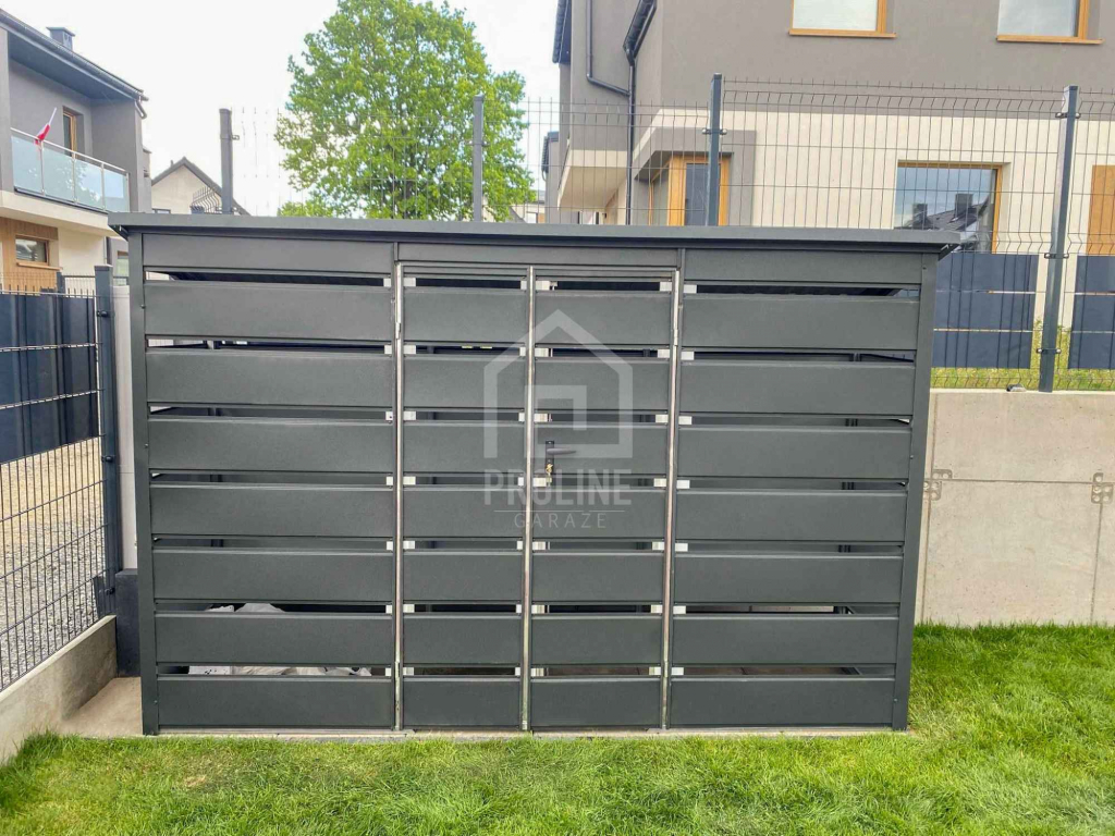 Wiata śmietnikowa dach prosty 4x0,6m 2x furtka - Antracyt PLG126 Opole - zdjęcie 2