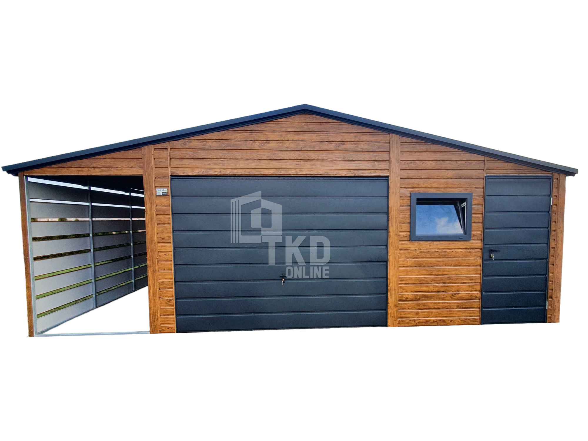 Garaż Blaszany 5x6 + wiata 1,5x6 Brama - okno drewnopodobny TKD147 Słupsk - zdjęcie 1