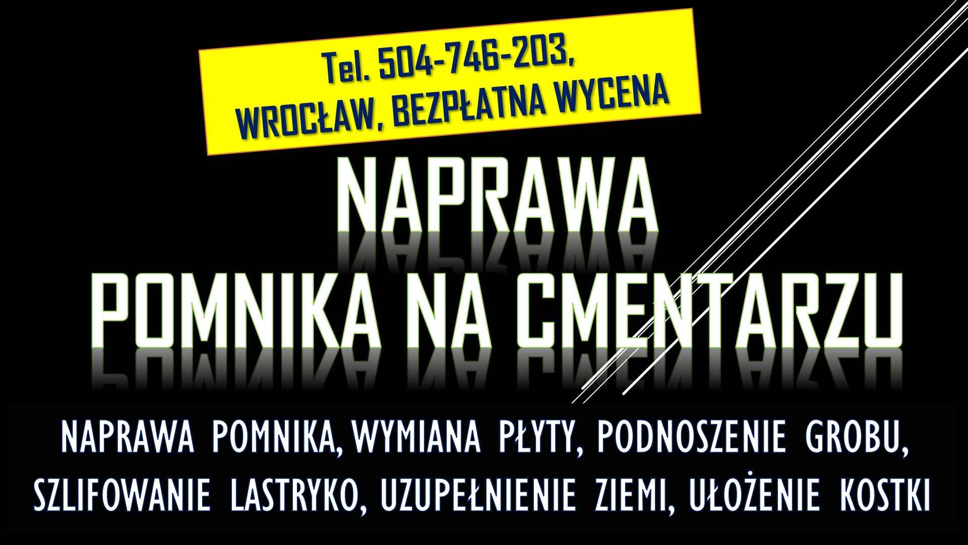 Pęknięta płyta nagrobka, pomnika t. 504746203 Wrocław, naprawa, grobu Psie Pole - zdjęcie 2