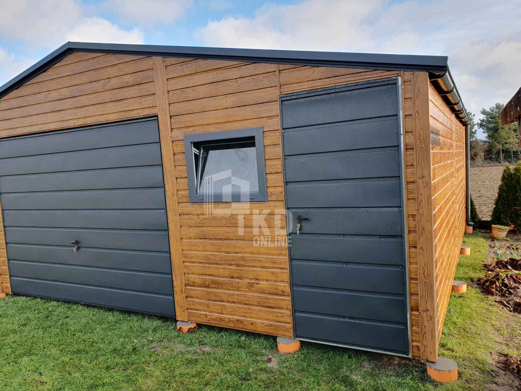 Garaż Blaszany 5x6 + wiata 1,5x6 Brama - okno drewnopodobny TKD147 Słupsk - zdjęcie 6