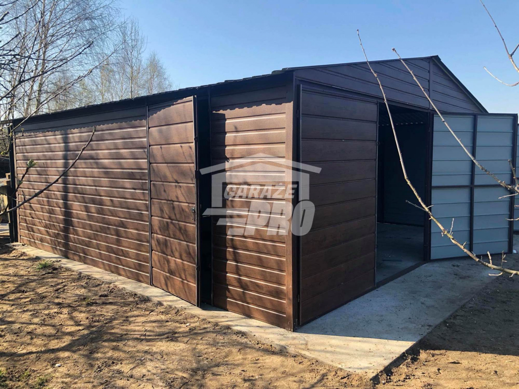 Garaż blaszany 6x7 2x Brama  drewnopodobny Dach dwuspadowy GP122 Busko-Zdrój - zdjęcie 2