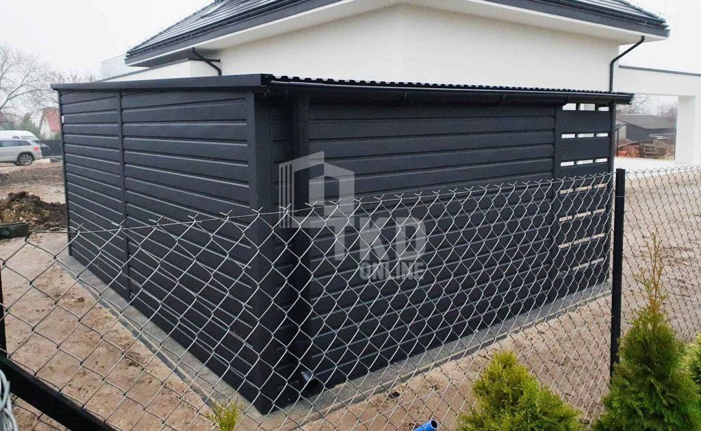 Garaż Blaszany 3x6 + wiata - Brama - Antracyt  dach spad w tył TKD83 Nowogard - zdjęcie 4
