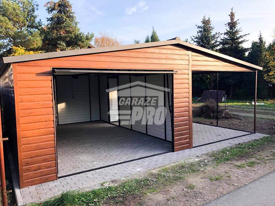 Garaż blaszany 4x6 + wiata 3m drewnopodobny Dach dwuspadowy GP88 Bochnia - zdjęcie 2