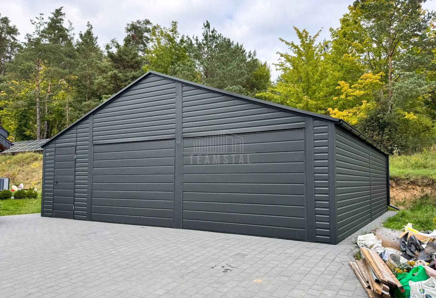 Garaż blaszany 8x6m 2 x brama drzwi podwyższony szczyt rynny TS1195 Dobre Miasto - zdjęcie 2