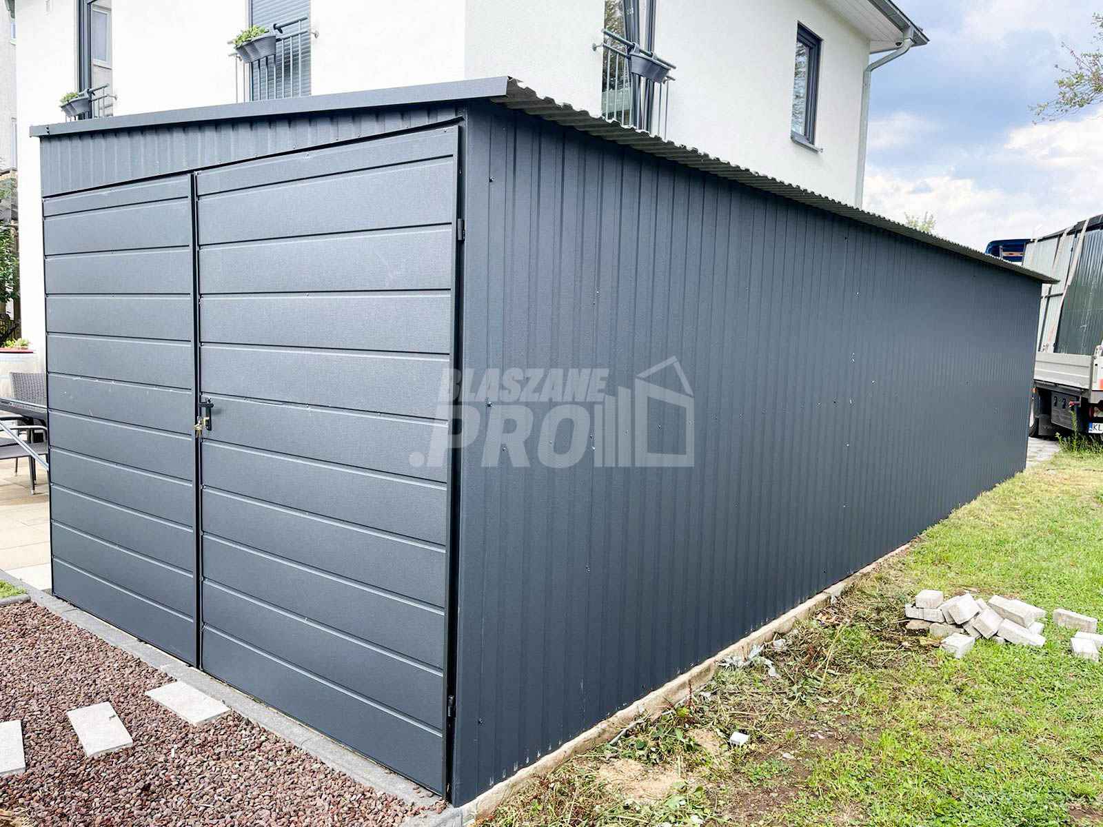 Garaż blaszany 3x9 2x Brama uchylna + antracyt  spad w bok GP191 Grunwald - zdjęcie 3