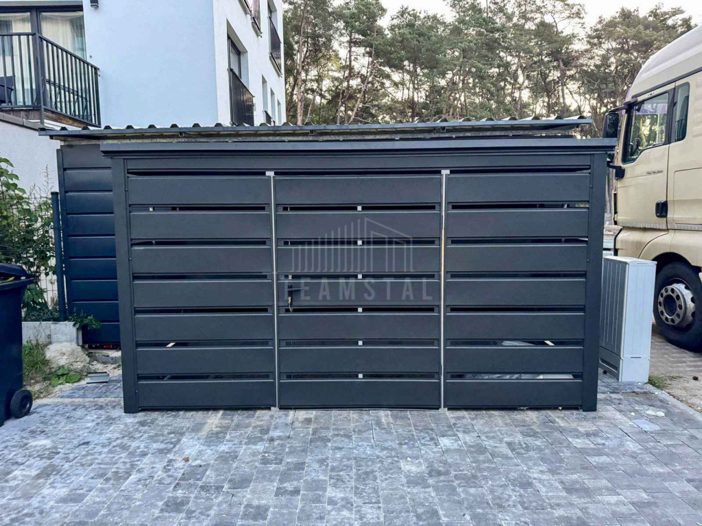 Wiata śmietnikowa - schowek 3x1m - antracyt - dach spad w tył TS1207 Krynica-Zdrój - zdjęcie 3