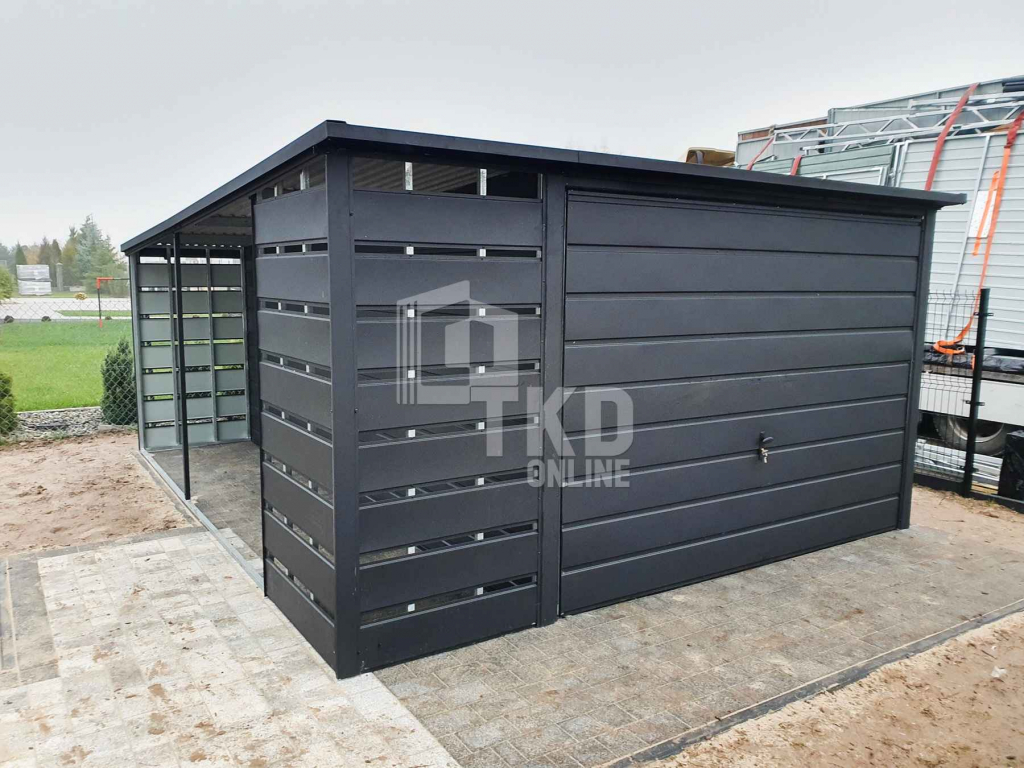 Garaż Blaszany 3x6 + wiata - Brama - Antracyt  dach spad w tył TKD83 Nowogard - zdjęcie 3