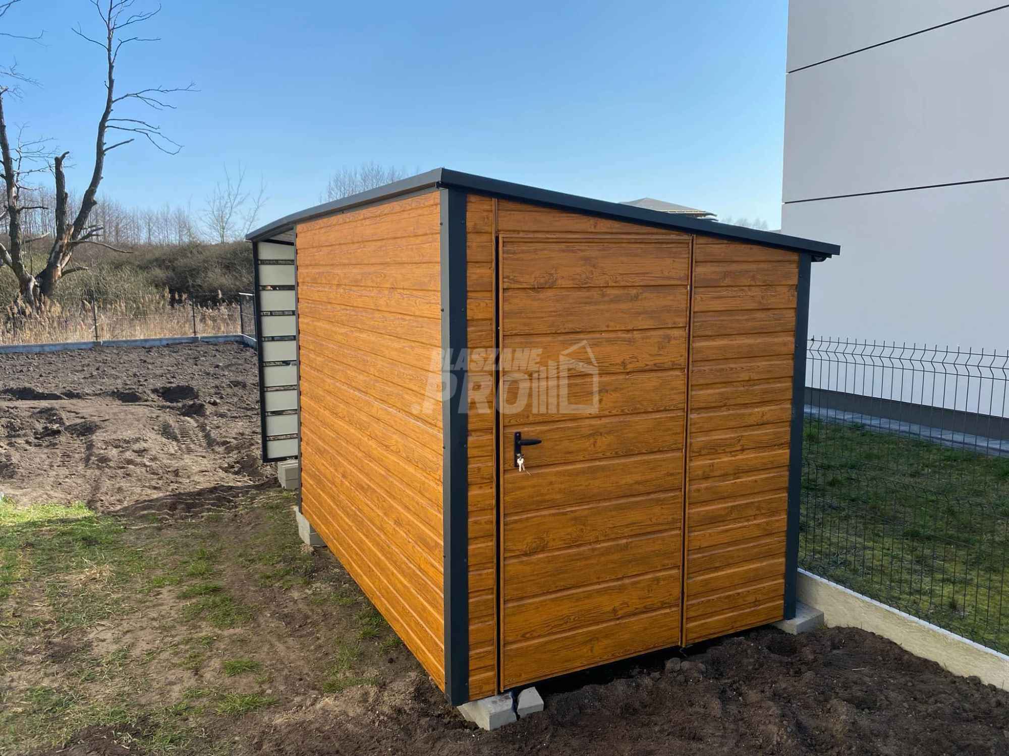 Schowek Domek Ogrodowy 3x2m + wiata 3m  jasny orzech  spad w tył GP552 Radom - zdjęcie 3