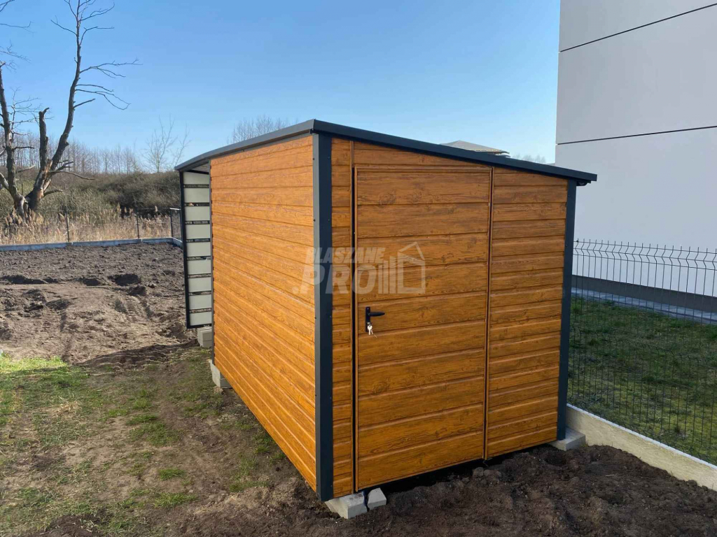 Schowek Domek Ogrodowy 3x2m + wiata 3m  jasny orzech  spad w tył GP552 Radom - zdjęcie 3