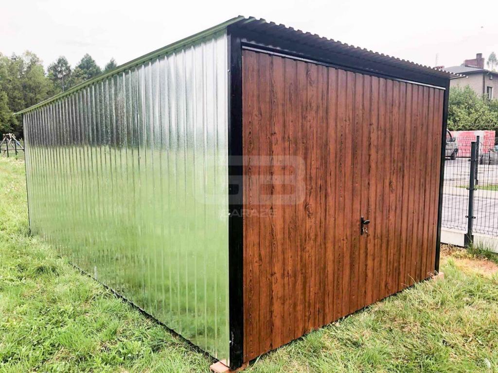 Garaż blaszany 3x5 Brama uchylna - ocynk - brama - ciemny orzech GB142 Gdańsk - zdjęcie 4