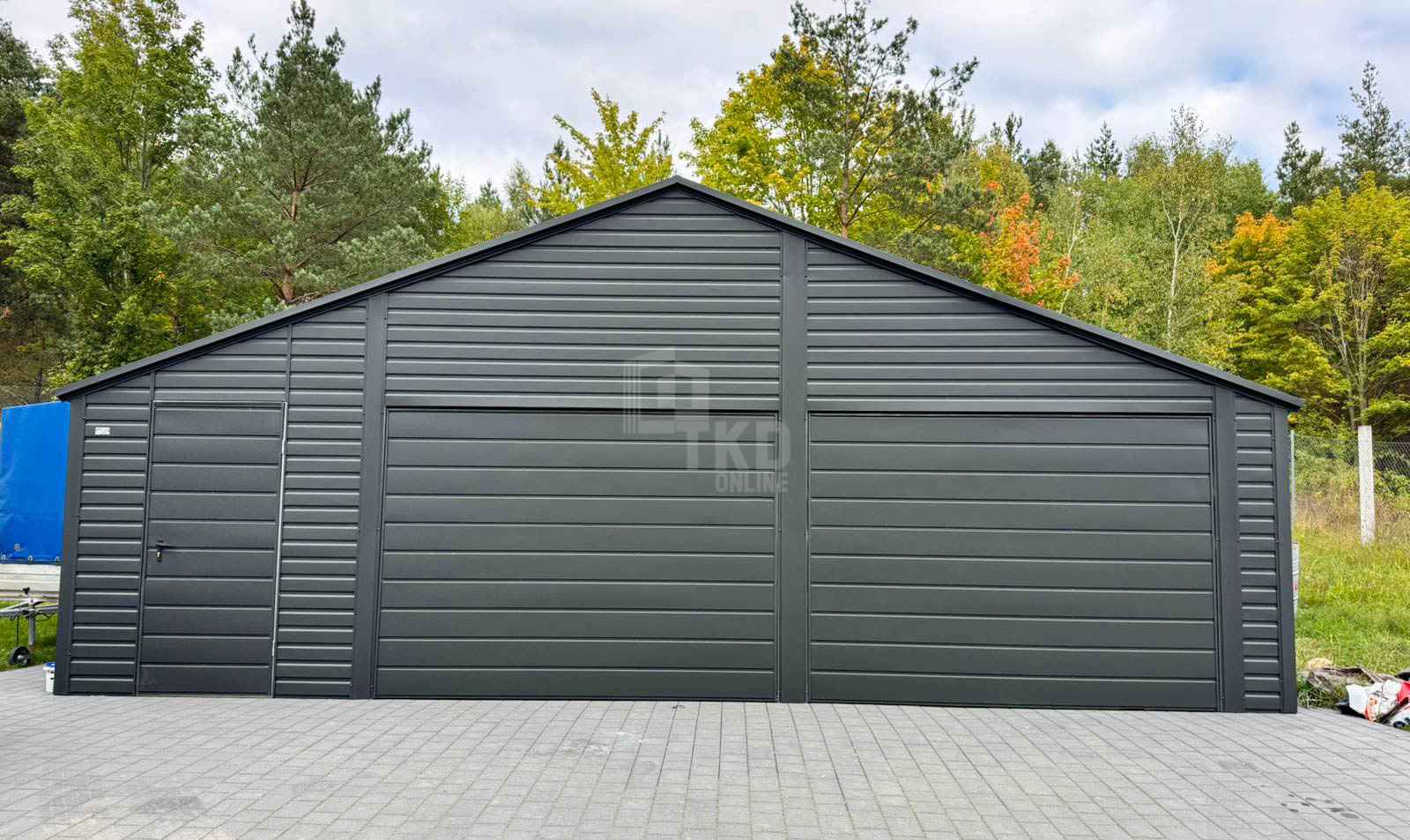 Garaż blaszany 8x6m 2 x brama drzwi podwyższony szczyt rynny TKD423 Siedlce - zdjęcie 3