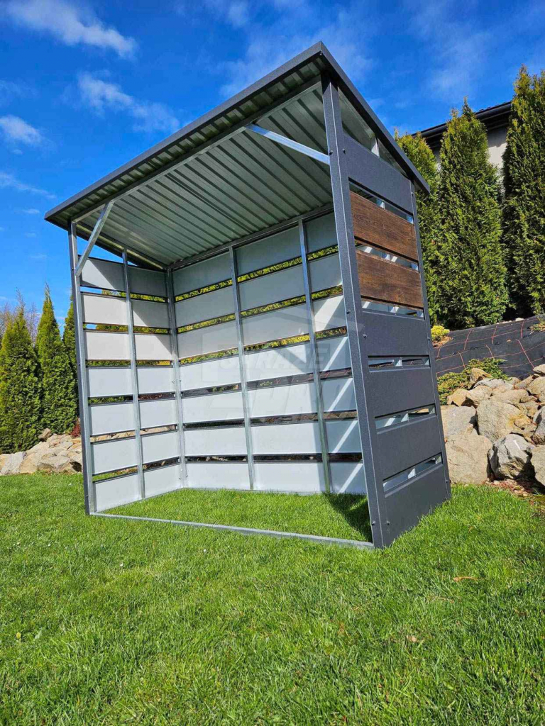 Wiata śmietnikowa - drewutnia - spad tył 2x0,8m ciemny orzech GP355 Gdynia - zdjęcie 8