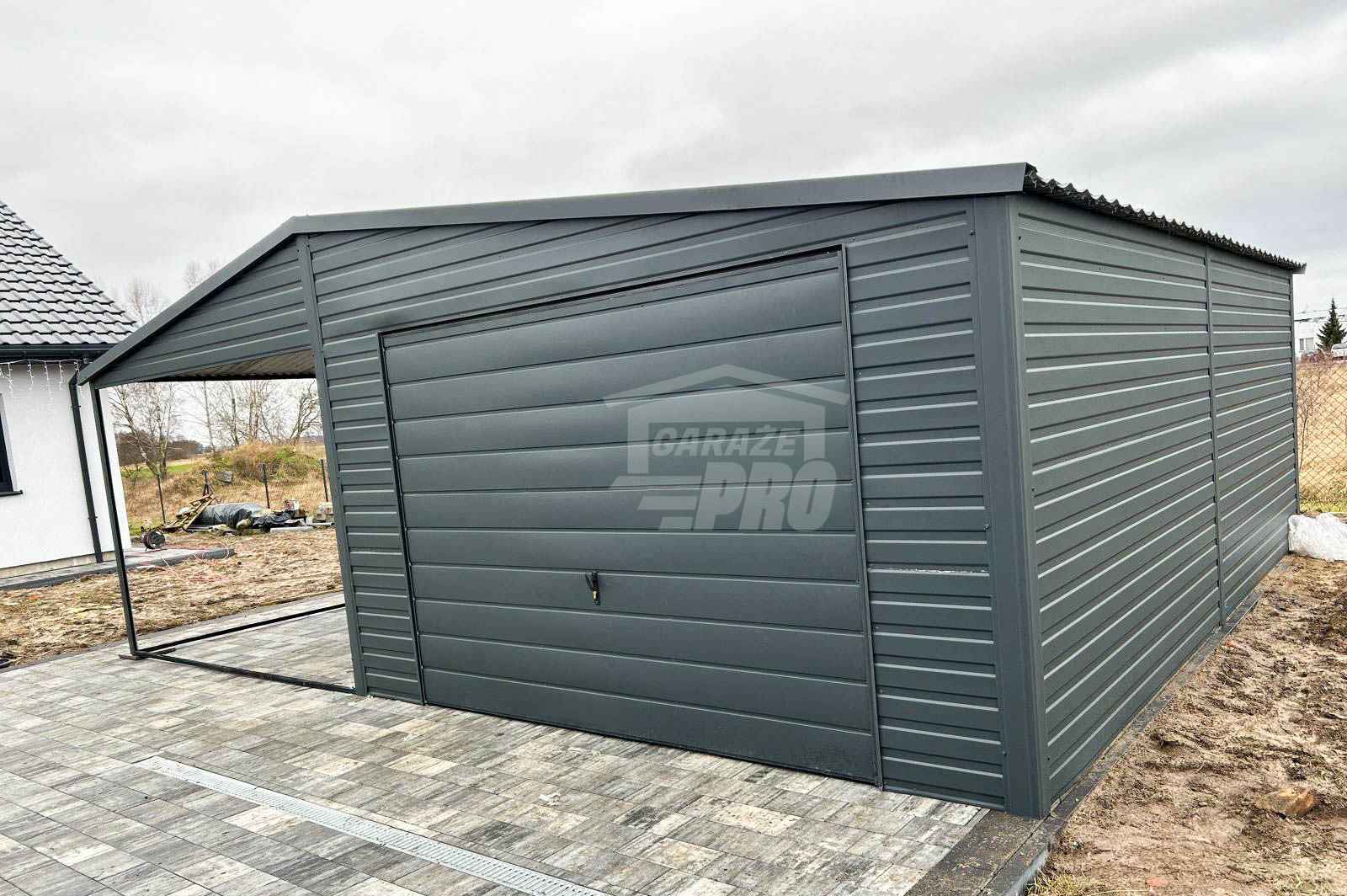 Garaż Blaszany 4x5 + wiata 4x5 - Brama uchylna drzwi Antracyt  PRO263 Legnica - zdjęcie 5