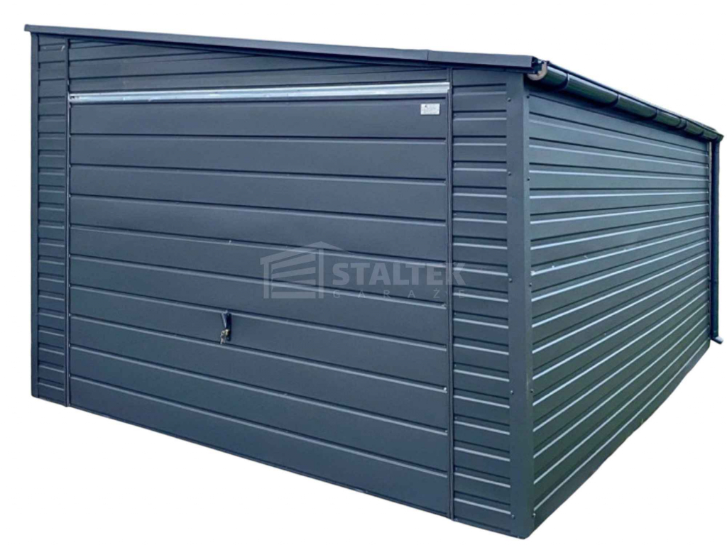 Garaż blaszany 4x5m - brama uchylna - antracyt - dach rynny ST243 Mysłowice - zdjęcie 1