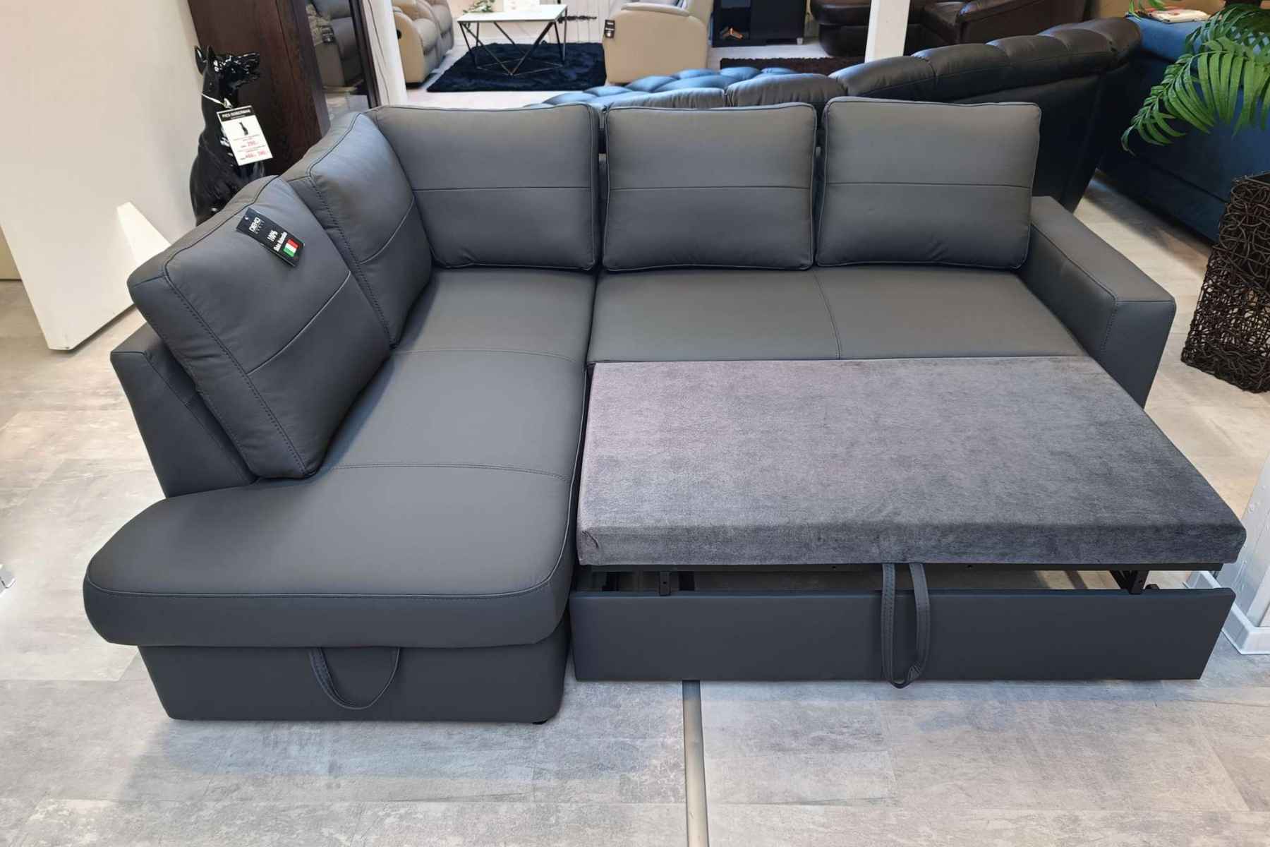 Narożnik Modern -20% skóra naturalna, pojemnik + spanie Piasek - zdjęcie 3