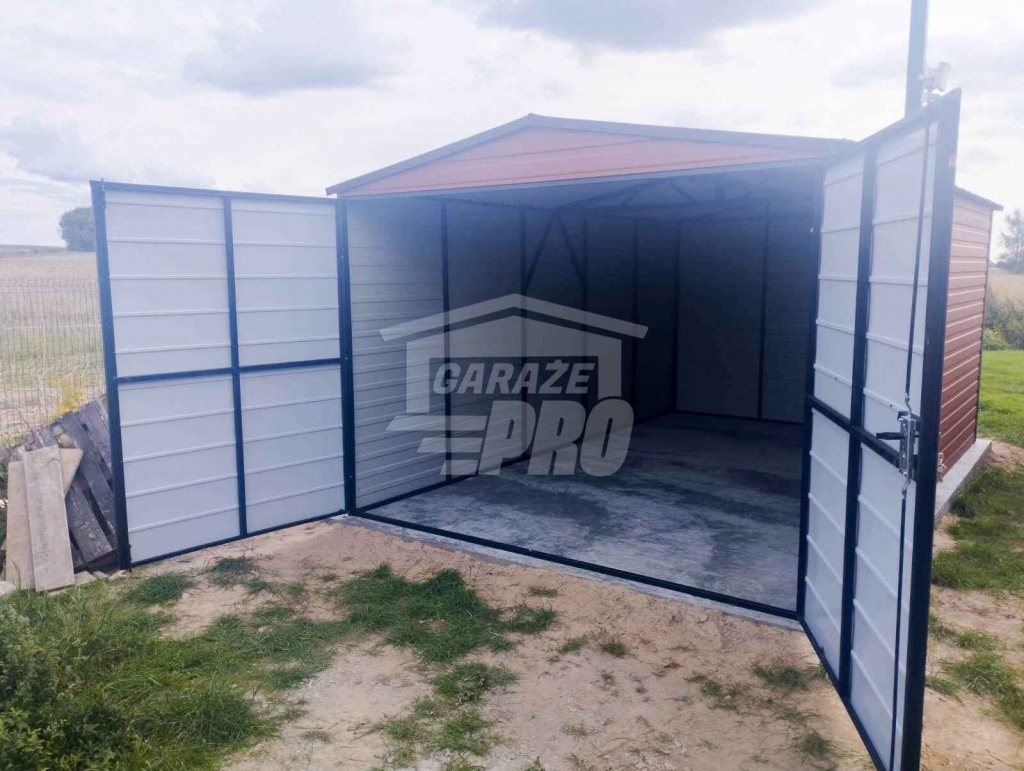 Garaż blaszany 3x5 Brama + drzwi - Brąz dwuspadowy GP210 Włocławek - zdjęcie 6