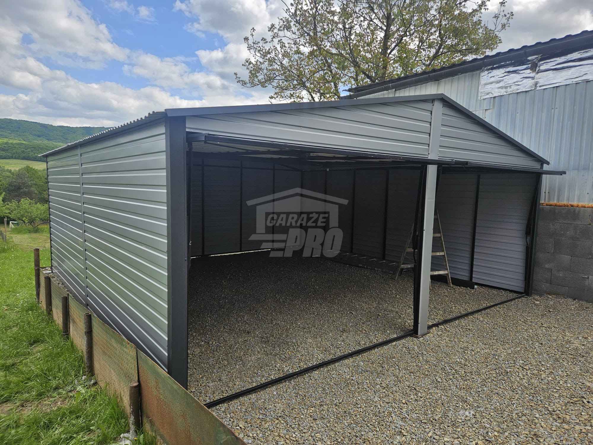 Garaż blaszany 6x6 - 2x Brama brudny biały Dach dwuspadowy GP593 Łańcut - zdjęcie 5