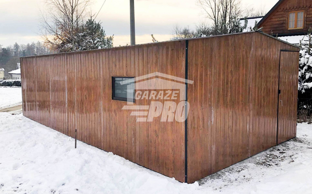 Garaż blaszany 4x8 Brama uchylna drewnopodobny Dach dwuspadowy GP148 Tarnogród - zdjęcie 4