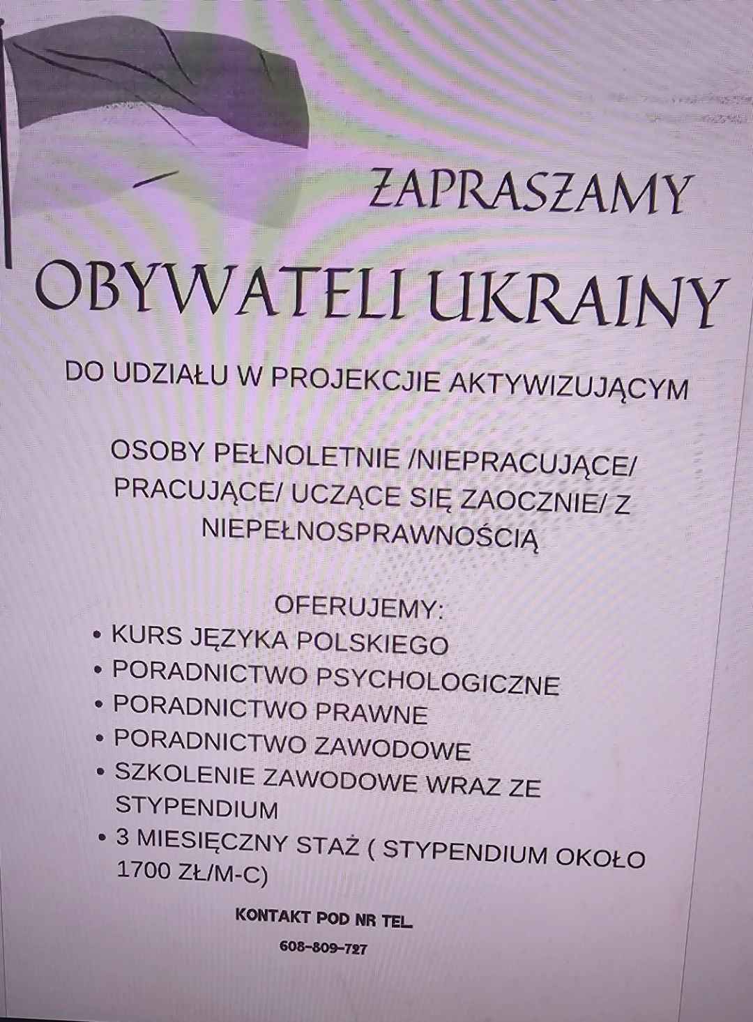 Zapraszamy Obywateli Ukrainy do udziału w projekcie aktywizujacym Bemowo - zdjęcie 1