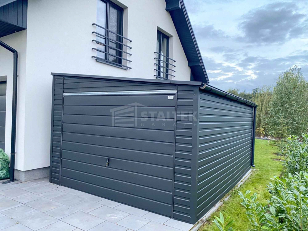 Garaż blaszany 4x5m - brama uchylna - antracyt - dach rynny ST243 Mysłowice - zdjęcie 2