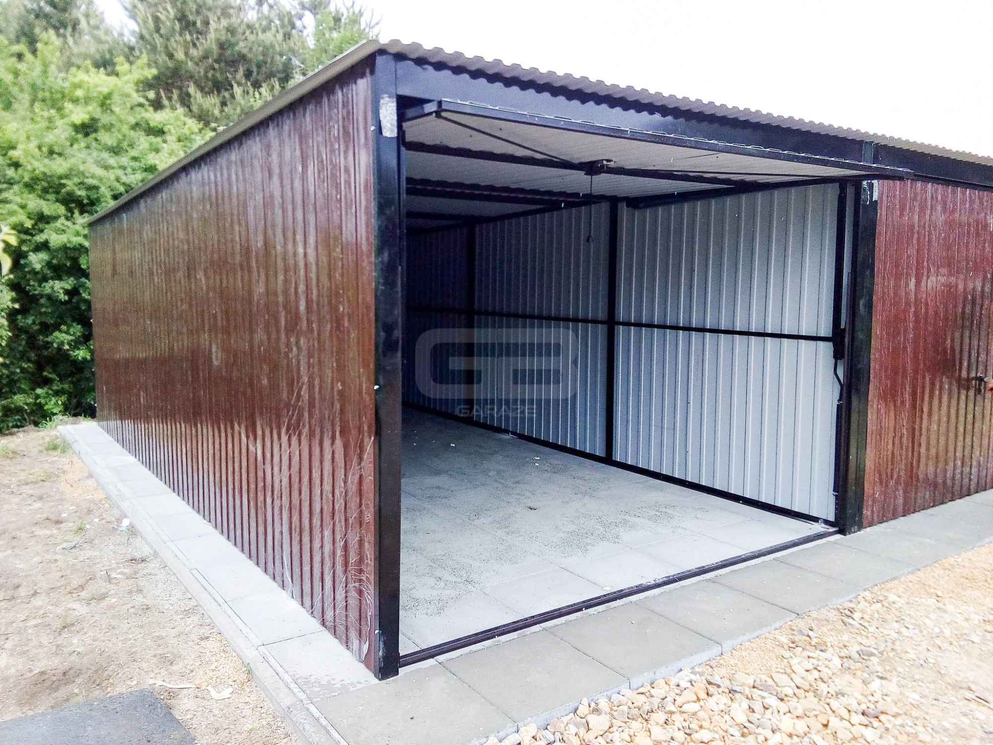 Garaż blaszany 18x5 - Brama uchylna - Ciemny brąz Dach  GB187 Miastko - zdjęcie 5