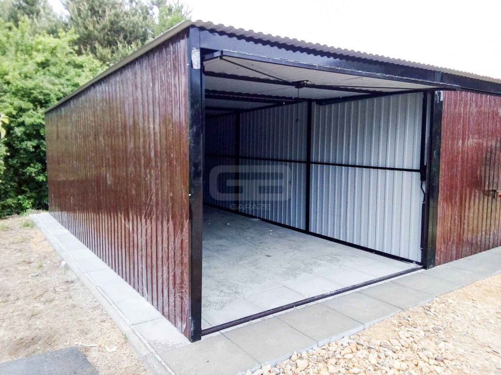 Garaż blaszany 18x5 - Brama uchylna - Ciemny brąz Dach  GB187 Miastko - zdjęcie 5