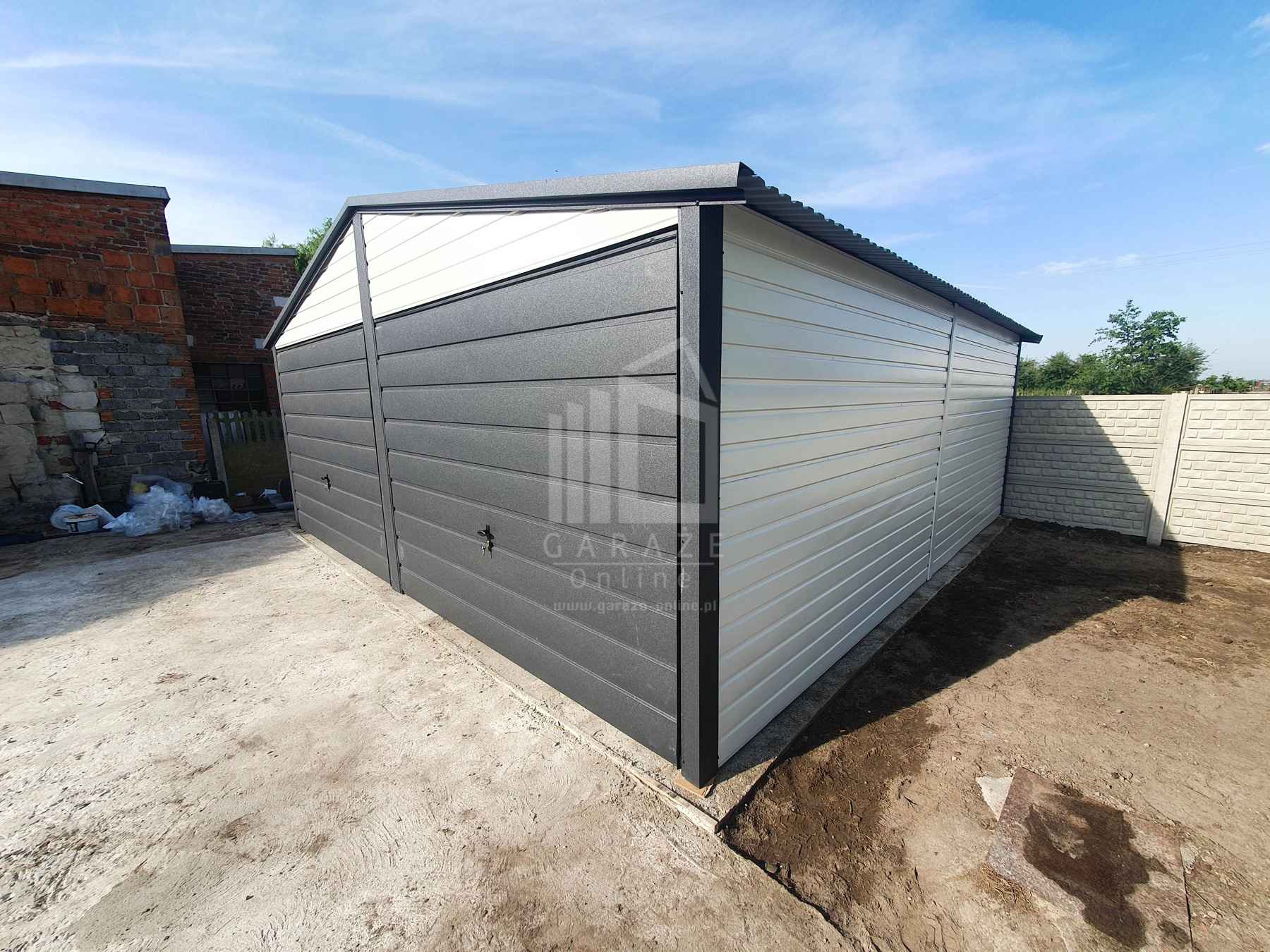 Garaż Blaszany 6x6 - 2x Brama - Antracyt + Biały dach dwuspadowy ID449 Cieszyn - zdjęcie 8